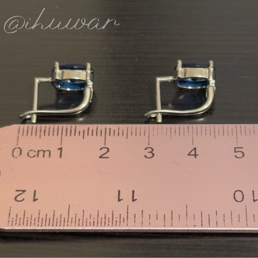 Oval Blue Diamond  925 Sterling Sliver earrings - Picture 11 of 12